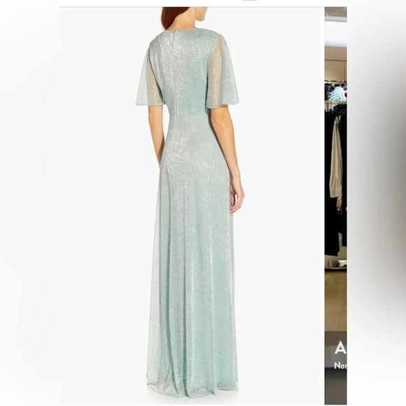 Adrianna Pappell Metallic A Line Draped Formal Dress Maxi Black Tie Size 10 - Picture 4 of 11